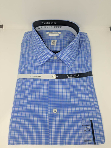 * Camisa Hombre Talla 17-17 1/2, 34/35 Vh Celeste Cuadros