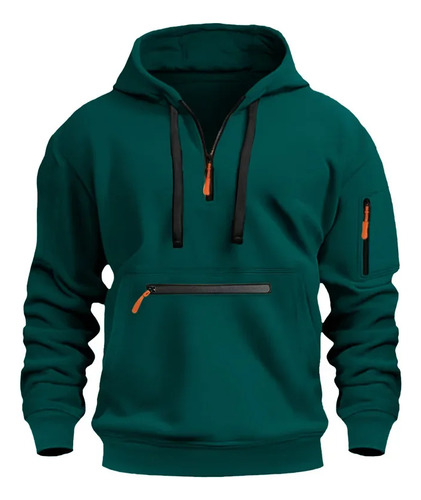 Sudadera Con Capucha Con Cremallera Y Bolsillos