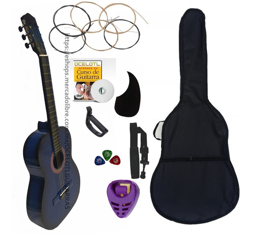 Guitarra Clasica Ocelotl Paquete Básico De Accesorios Color Azul Orientación de la mano Derecha