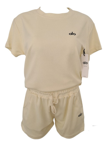 Conjunto Deportivo Short + Blusa Oversize Comodo Y Ligero Beige Lisa Unitalla