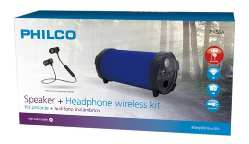 Parlante Bt Philco Azul Con Audifonos Bluetooth Incluidos