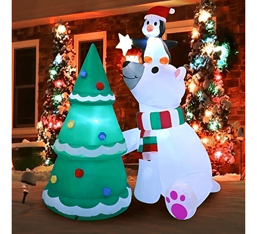 Urso Polar Gigante Inflável Papai Noel Festivo Com Leds