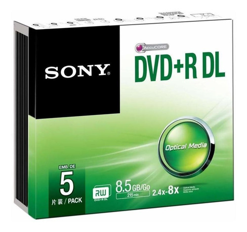 Disco virgen DVD+R DL Sony de 8x por 5 unidades