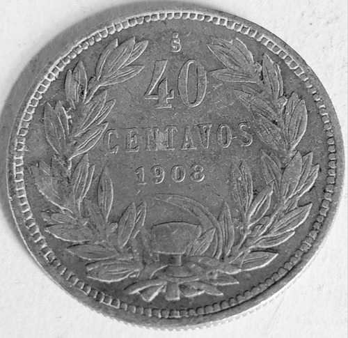 Moneda 40 Centavos Chile 1908 Plata 400