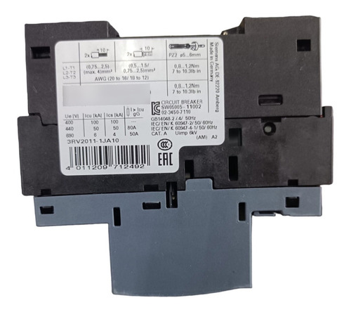 Guardamotor Siemens 3rv2011-1ja10, Rango 7-10 Amp 690v
