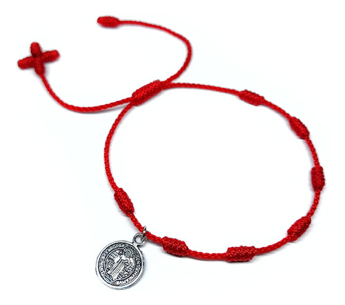 Pulsera Hilo Rojo 7 Nudos Medalla San Benito Protección