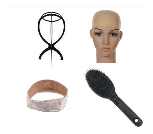 Kit Suporte + Escova + Wig Cap + Hair Grip Para Peruca Front