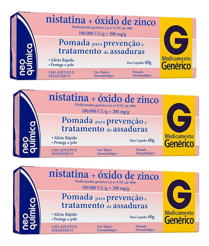 Pomada Creme Para Assadura Nistatina Óxido Zinco 60g Kit 3un