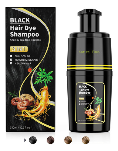 Black Hair Dye Shampoo 3 In 1, Shampoo Para Canas Con