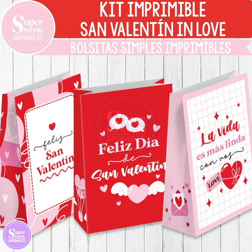 Kit Imprimible Bolsitas Simples San Valentín In Love