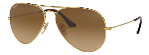 Óculos de sol polarizados Ray-Ban Aviator Gradient Standard armação de metal cor polished gold, lente brown de cristal degradada, haste matte gold de metal - RB3025