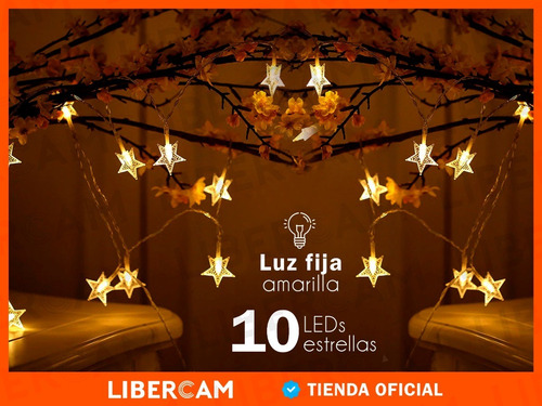 Imagen 5 de 10 de Guirnalda Estrellas Tira Luz Led Calida Amarilla A Pila