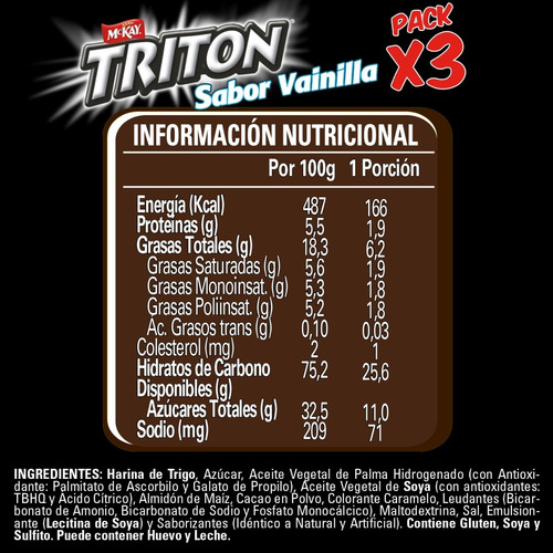Imagen 4 de 4 de Galleta Sandwich Triton® Vainilla Multipack 3x126g