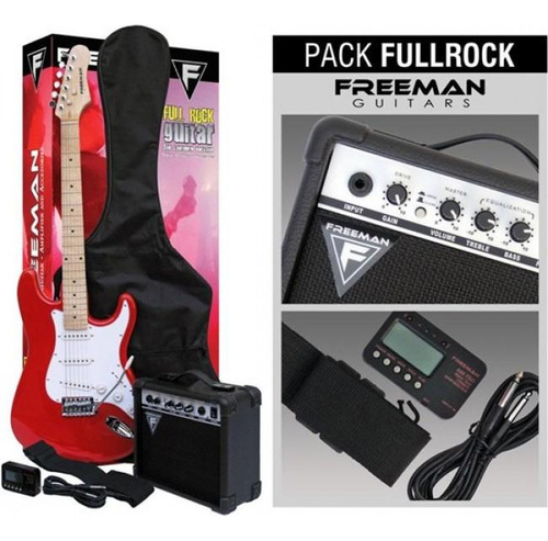 Pack Guitarra Eléctrica Freeman Stratocaster Full Rock Rojo