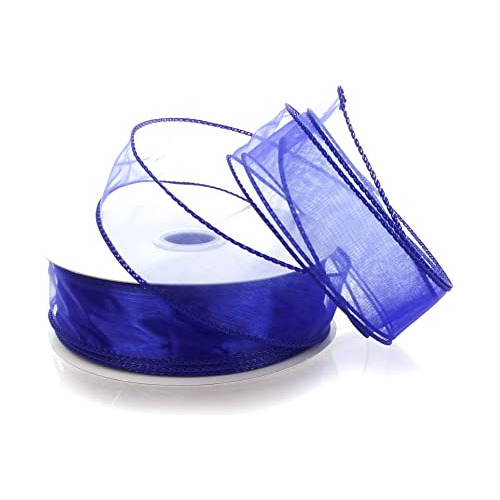 Cinta De Organza Sheer Cable De 1,5  Azul Real, 50 Yard...