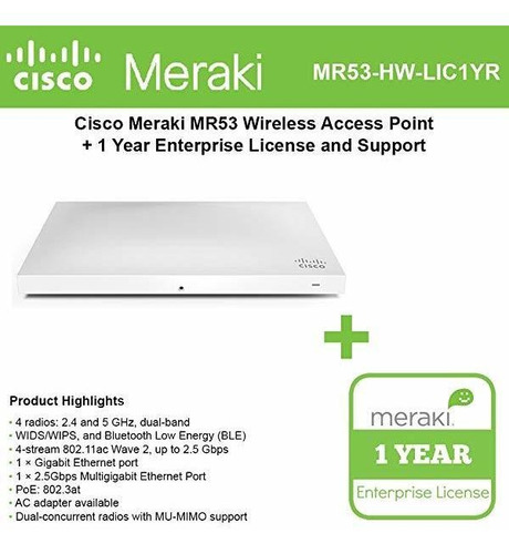 Cisco Meraki Mr53 Dual-band 4x44 802.11ac Wave 2 High Perf ®