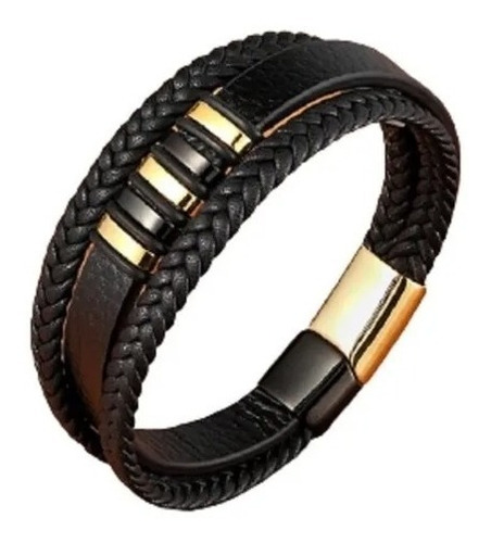 Pulsera  Brazalete Para Hombre En Cuero  Oro  Laminado