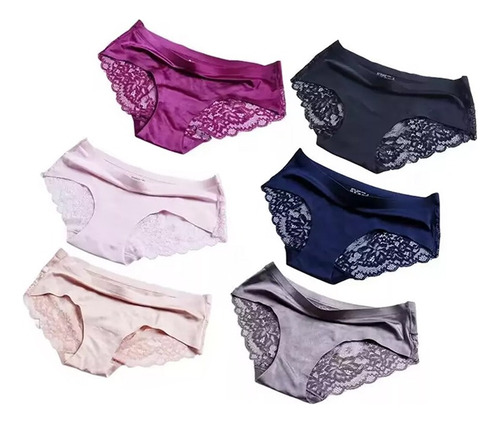 6 Calzones Bragas Cómodo De Seda Hielo De Encaje Para Mujer