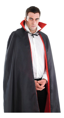 Capa Reversible Negro Rojo Dracula Disfraz 130 Cm Halloween