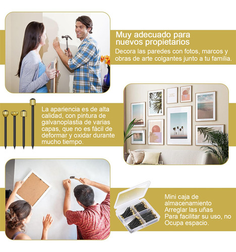 120PCS Clavos para Colgar Cuadros, 4 Tamaños de Clavos para Colgar Cuadros para Decoración de Paredes Kit de Marcos para Colgar Espejos Herramienta para Colgar Cuadros