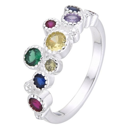 Anillo Plata 925 Con Piedra Zircon Y Cubic Multicolor Mujer