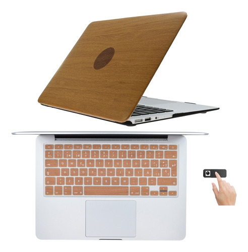 Kit Protección Carcasa Tono Madera Para Macbook 3 En 1