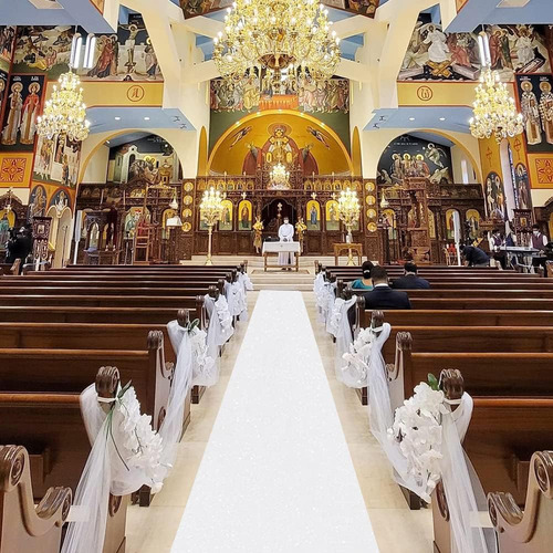 Alfombra De Pasillo De Boda Con Lentejuelas 60*450cm Color Blanco