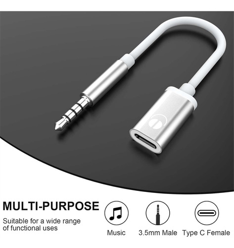 Cabo De Áudio Macho Para Fêmea Tipo C De 3,5 Mm, Conector An