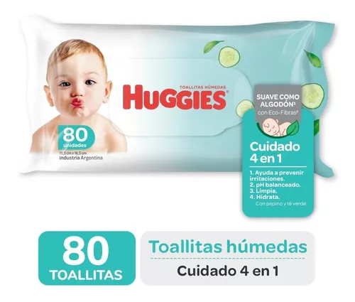 Caja / Pack 12x Toallitas Húmedas Cuidado 4 en 1 Huggies (80 unidades) – El  Mundo del Bebé