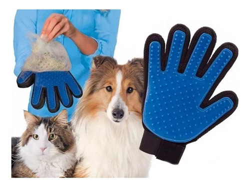 Guante Cepillo Plastico Masajeador Perros Gatos 5 Dedos Color Azul