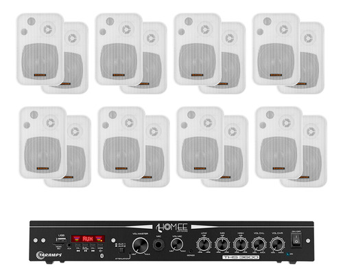 Kit Amplificador Ths 3600 Taramps + 8 Pares De Msb60n Branco