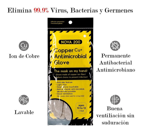 Guante Antibacterial Con Cobre Reusable Lavable De Corea