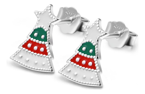 Pendientes De Árbol De Navidad Pendientes De Botón De Plata 