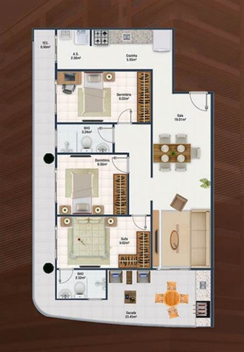 Imagem 4 de 8 de Apartamento, 3 Dorms Com 97.74 M² - Forte - Praia Grande - Ref.: Scp121 - Scp121