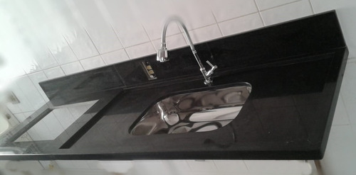 Pia Cozinha Granito Preto 1,80x0,60m Com Cuba E Furo Cooktop