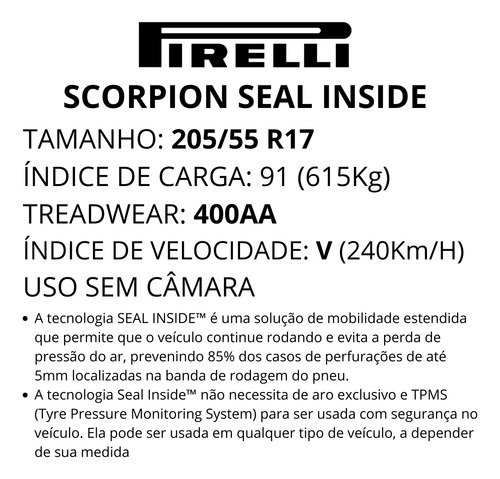Jogo Pneu Pirelli 205/55r17 91v Scorpion Seal Inside Kicks