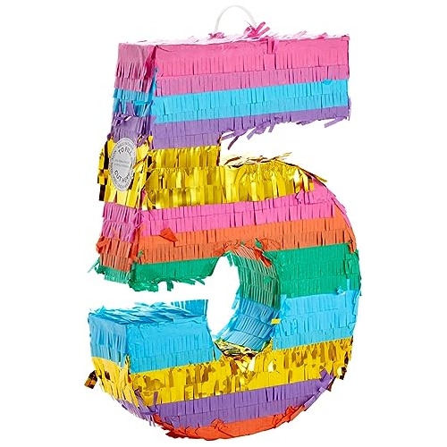 Piñata Pequeña Numero 5 Multicolor Para Cumpleaños 16x11x