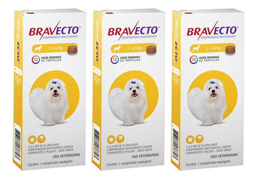 Kit 3 Bravecto Cães De 2 A 4,5kg Antipulgas E Carrapatos Msd