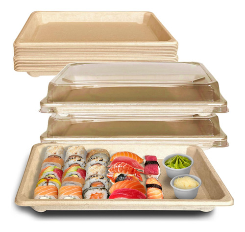 Ecoquality Bandejas De Sushi Compostables Extragrandes Con T