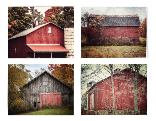 Lisa Russo Fine Art Red Farmhouse Wall Art De 4 Estampados S