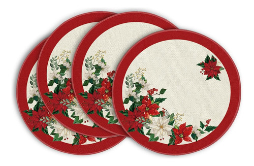 Juego De 4 Individuales Redondos Artoid Mode Beige Leaves Po