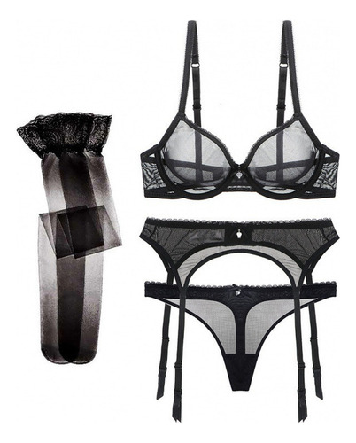 Q+ Medias Sexy Con Sujetador De Encaje Para Mujer, Juego De