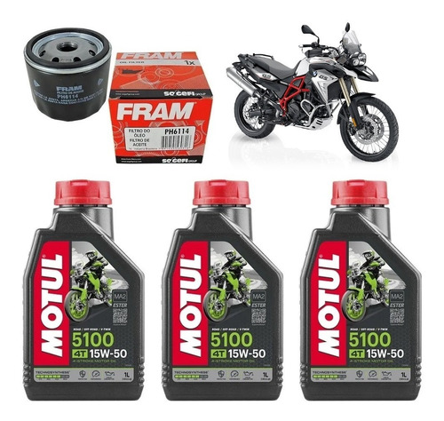 Motul 15w50 Kit Troca Óleo Bmw F800 Gs Fram Ph6114 Mxx