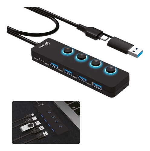 Multipuertos Hub Usb Tipo C A Usb Y C Con Interruptores