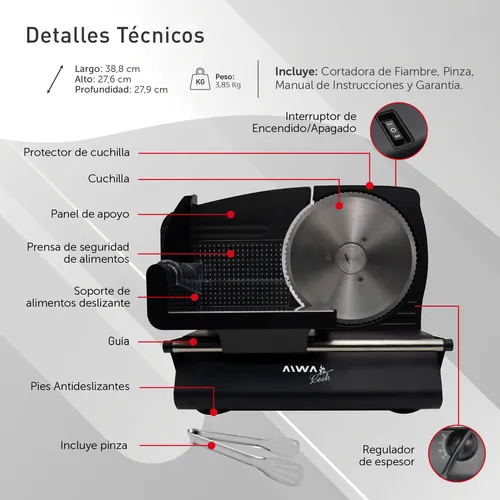 Cortadora De Alimentos Aiwa Cook 150w Cuchilla 190mm