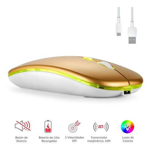 Mouse Ratón Compatible Con Lenovo Inalámbrico Dorado