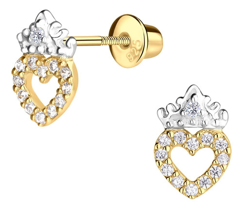 Pendientes De Corazón De Tiara De Princesa Chapados En Oro Y