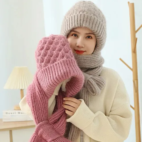 Bufanda Y Gorro De Felpa Tejidos Uno En Todo For Mujer, Cál