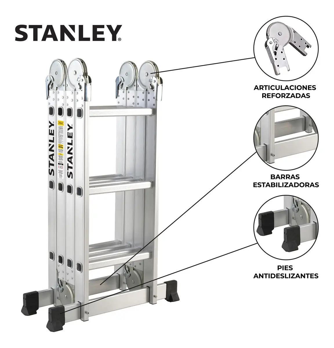 Escalera Articulada Stanley Profesional 12 Escalones 4x3 + Plataforma 150 Kg