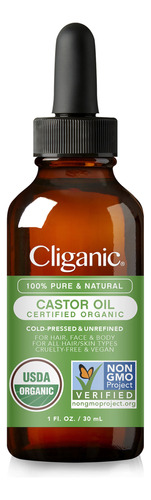 Aceite De Ricino Cliganic Organic, Prensado En Frío, 30 Ml,